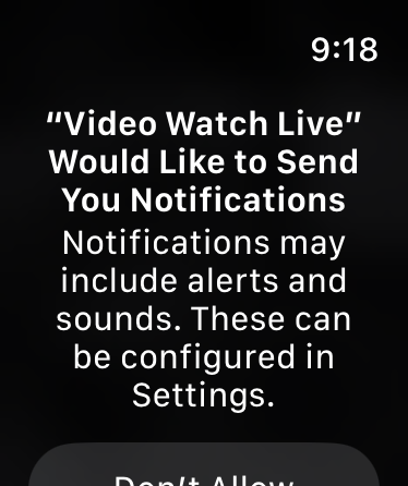 Apple Watch live camera view with on-screen controls